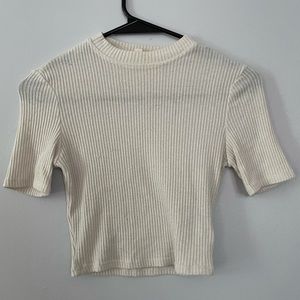 Silence + Noise Ribbed Cream Crop Top